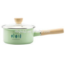 cast iron with enamel powder saucepan pot with wooden single handle
